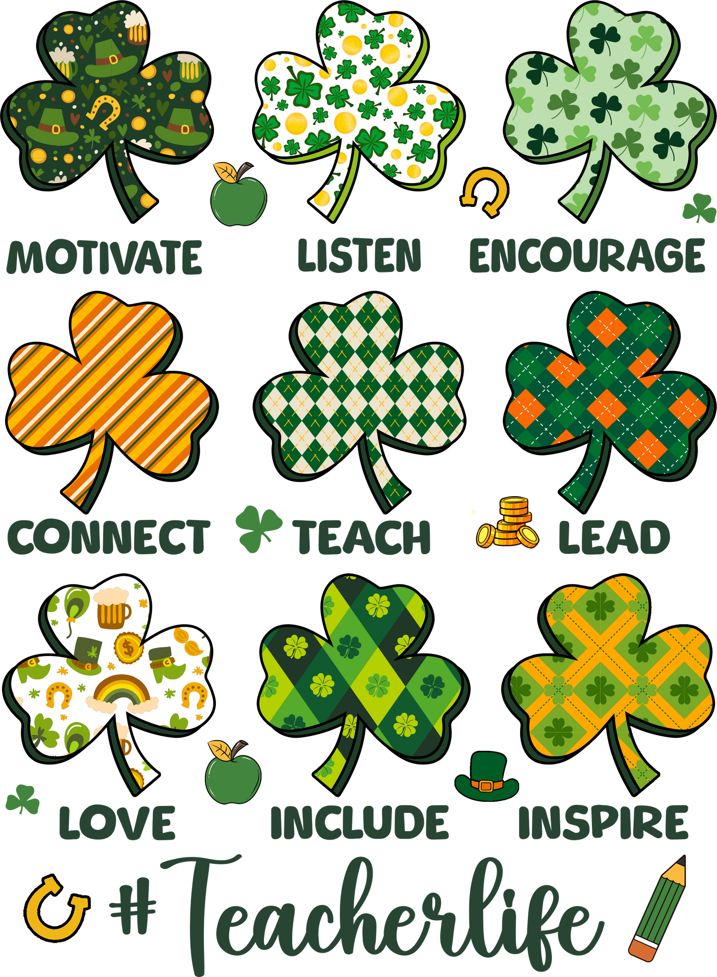 Teacher Life Shamrocks St. Patrick's Day Transfer