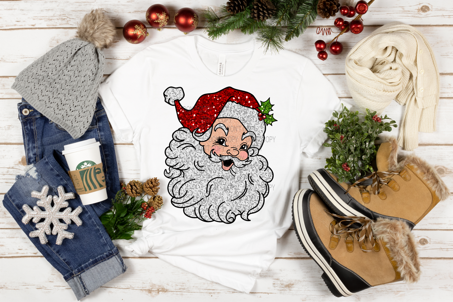Vintage Santa faux glitter